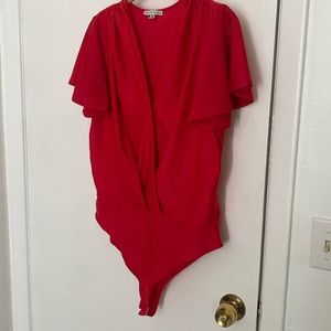 Haute Mode red plunging Bodysuit.  Size M